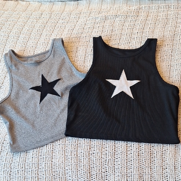 Source Unknown Tops - Source Unknown Star Cropped Tank Tops - Gray and Black Size M